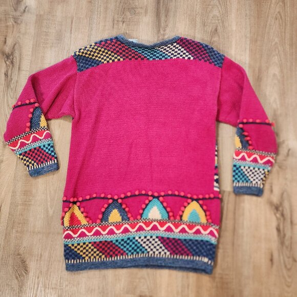 Vintage Pink Geometric Abstract Tunic Length Sweater with 3D Baubles Artsy Sz M - Picture 9 of 10